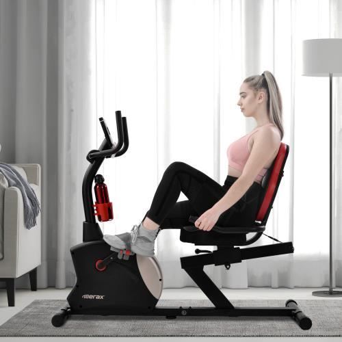Vélo d'appartement vélo d'exercice avec système de freinage magnétique, 8 niveaux de résistance avec LED et Bluetooth