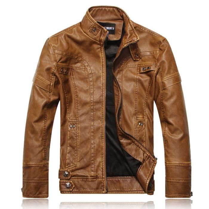 Veste de moto en cuir PU Vintage hommes manteau de moto