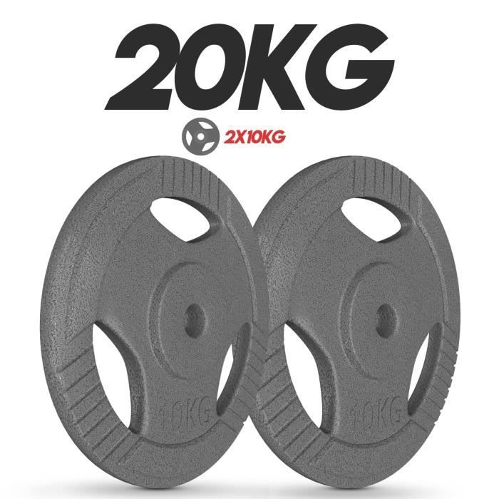 Physionics® Set de Disques de Poids - 2x10 kg, en Fonte, Ø31mm, pour Barre Longue/Courte - Ensemble de Plaques de Poids, Musculation