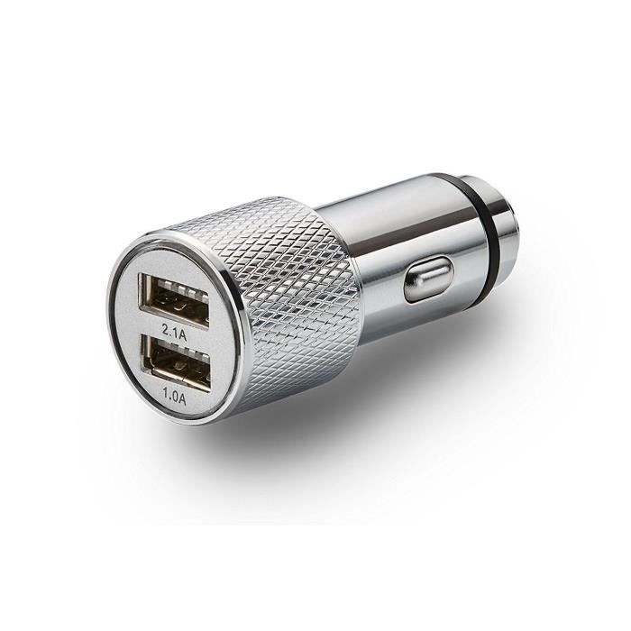 QDOS Chargeur allume cigare double Port USB 2X1A Argent
