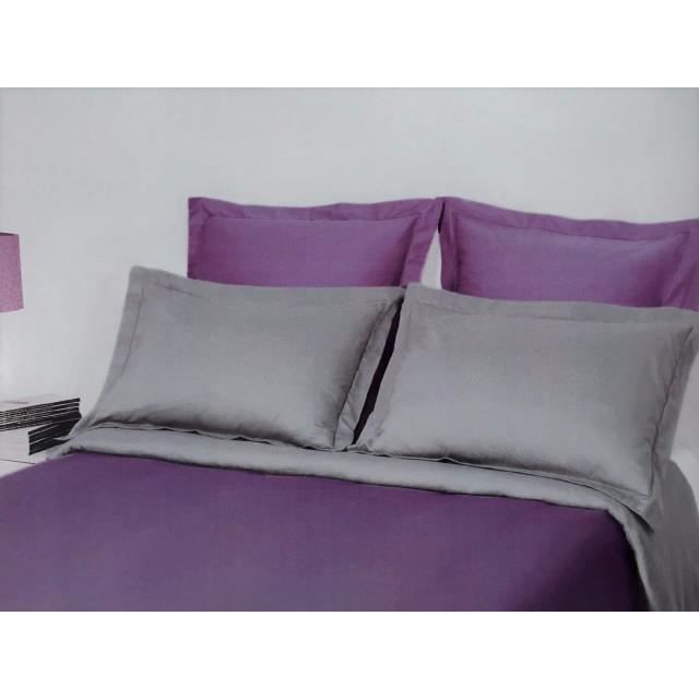Salom/é Prestige Housse de Couette Pliss/ée Tricolore Blanc Turquoise Gris Perle Satin de coto