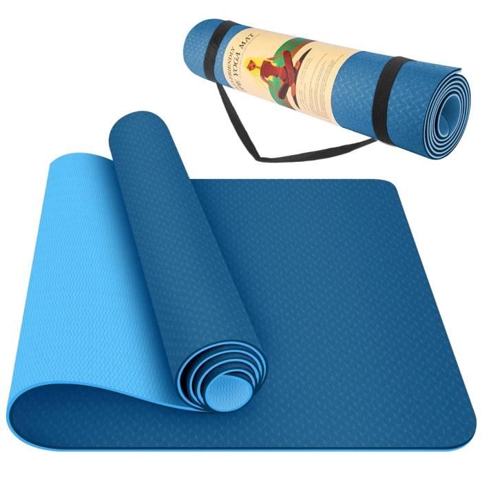 Tapis de Yoga Pro Classique 183*61*0.6cm TPE Tapis de Fitness Antidérapant mat exercise double face BLEU