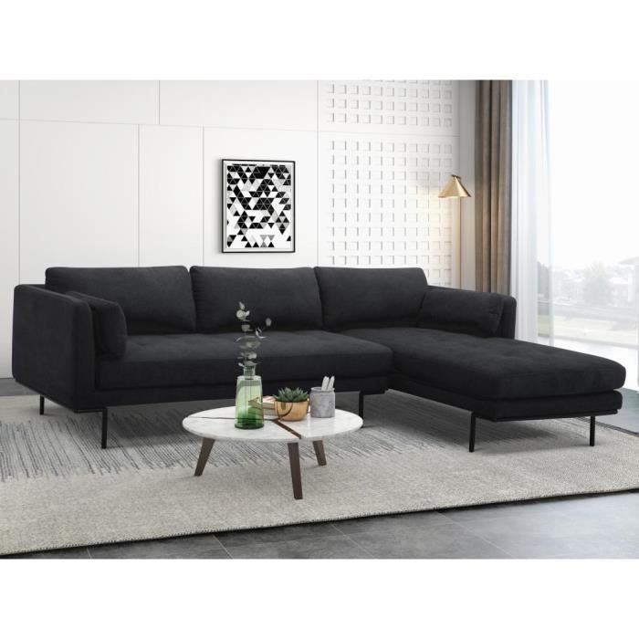 Canapé d'angle Noir Tissu Design Confort