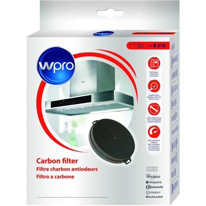 Wpro CHF210/1 Filtre de hotte à charbon B210 diam 210mm x h 30mm