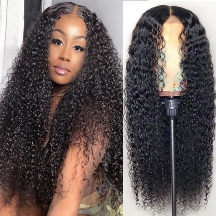28'' Perruque Femme Naturelle Brésilienne Lace Frontale Frisé Deep Curly Wave Cheveux Humain Vierge 130%