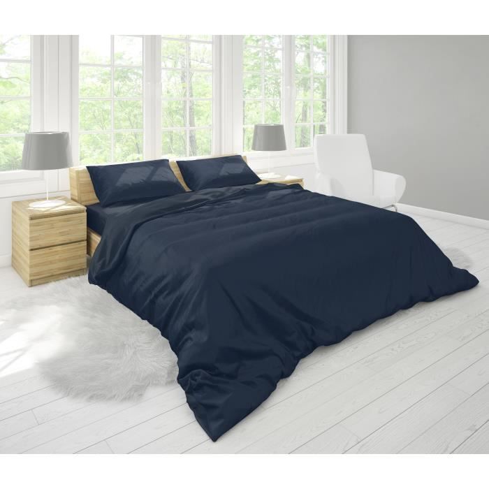 Housse de couette satin 100% coton BIO Signature Bleu Marine (Housse de couette 260X240)