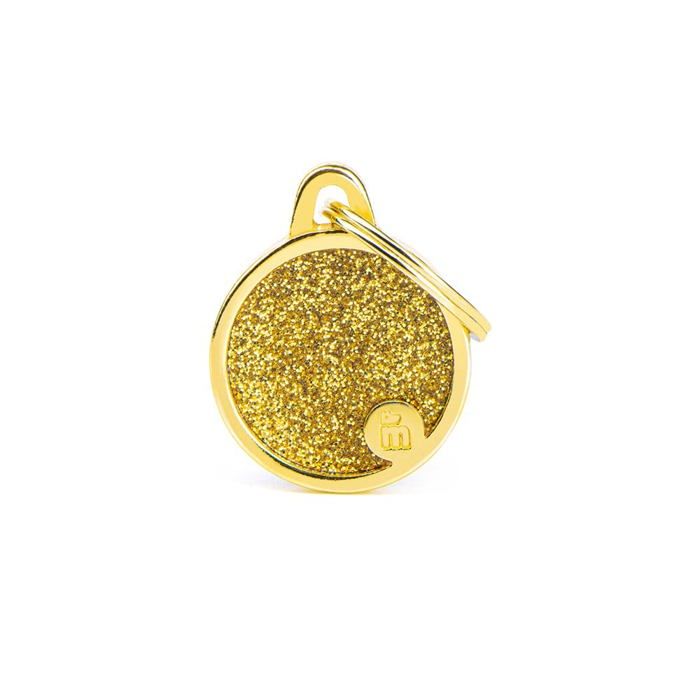MyFamily médaille chien ronde Shine pailletée or petit 21x26 mm personnalisable