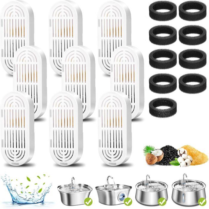 Meilleurs prix pour Filtres pour fontaines à eau pour chats,9 paquets de filtres de remplacement pour fontaines à eau en acier inoxydable avec fenêtre