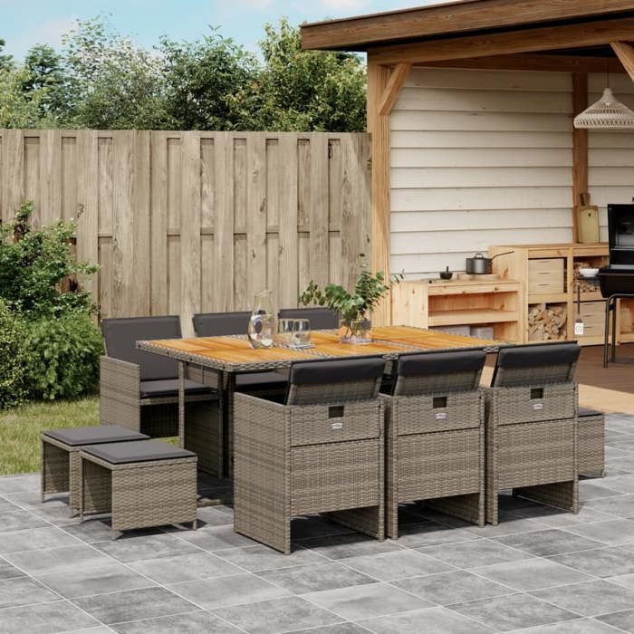 vidaXL Ensemble à Manger de Jardin avec Coussins 11 pcs Table et Chaise de Terrasse Meubles de Patio Mobilier 3210614