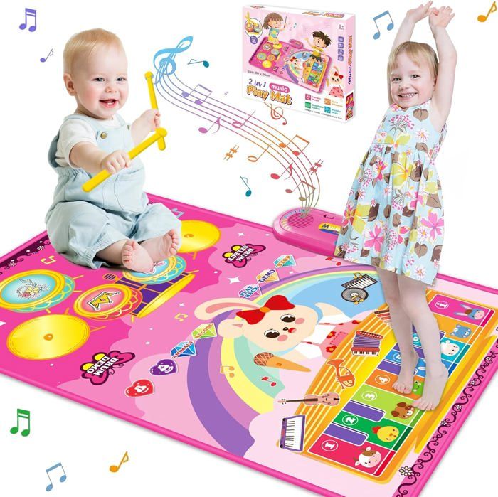 Tapis de musique 2 en 1 pour Enfants avec baguettes – Tapis de piano et tapis de danse Tapis de musique 2 en 1 pour Enfants avec baguettes – Tapis de piano et tapis de danse