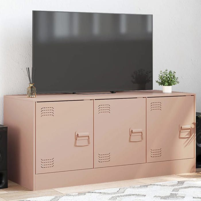 vidaXL Meuble TV rose 99x39x44 cm acier banc TV meuble télé meuble multimédia buffet TV meuble hifi centre de 841644
