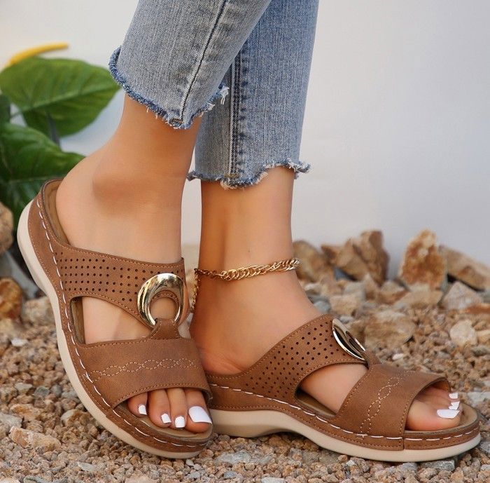 ECELEN Sandales à talon compensé confortables pour femmes