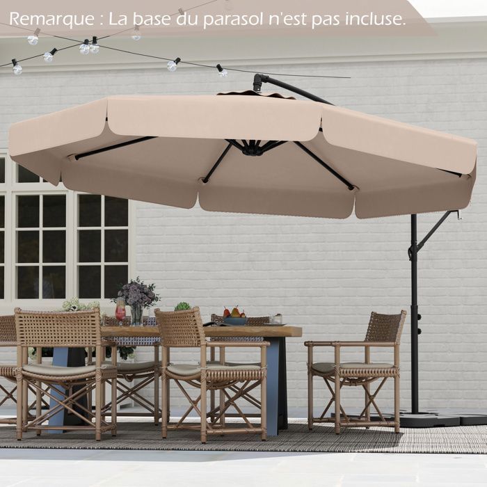Parasol Déporté 3M avec Housse COSTWAY Inclinaison 0-35° Protection Solaire 8 Baleines Ombrage Parasol de Jardin Terrasse Beige