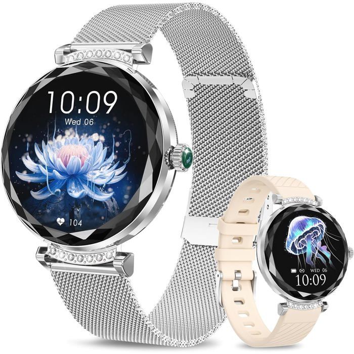 Montre Connectée Femme Avec Appel Bluetooth, Amoled Always
