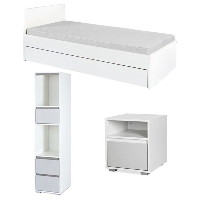DALIA Chambre enfant adolescent avec lit chevet Etagère Blanc