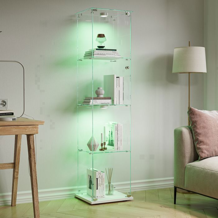 Vitrine En Verre 3 étagères - 125x42,5x36 Cm - Blanc - Avec Serrure - Parfaite Pour Exposer Livres, Vin, Objets De Collection - 13