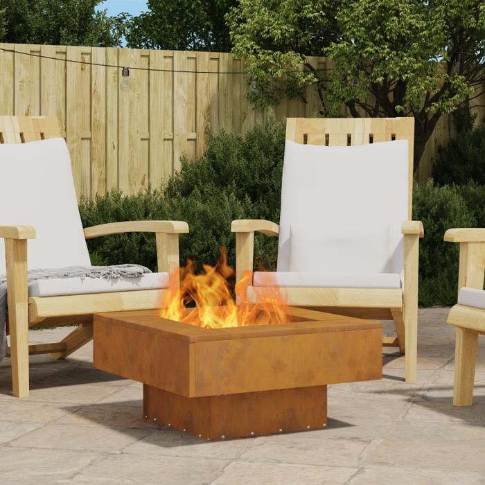 brasero carré 60x60x30 cm en acier corten