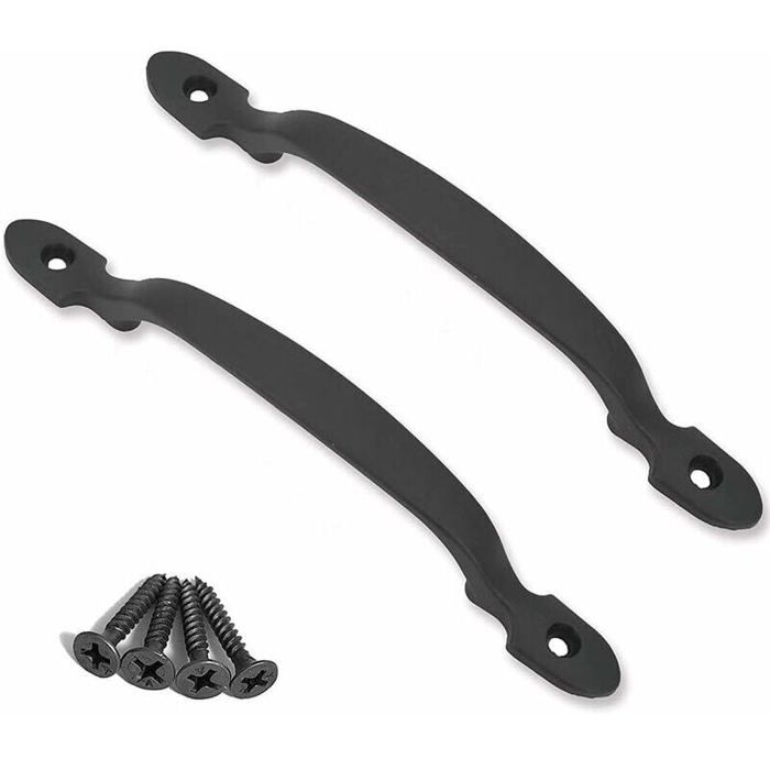 2 poignées de porte en fonte noire pour portes de grange jardins cabanons noir