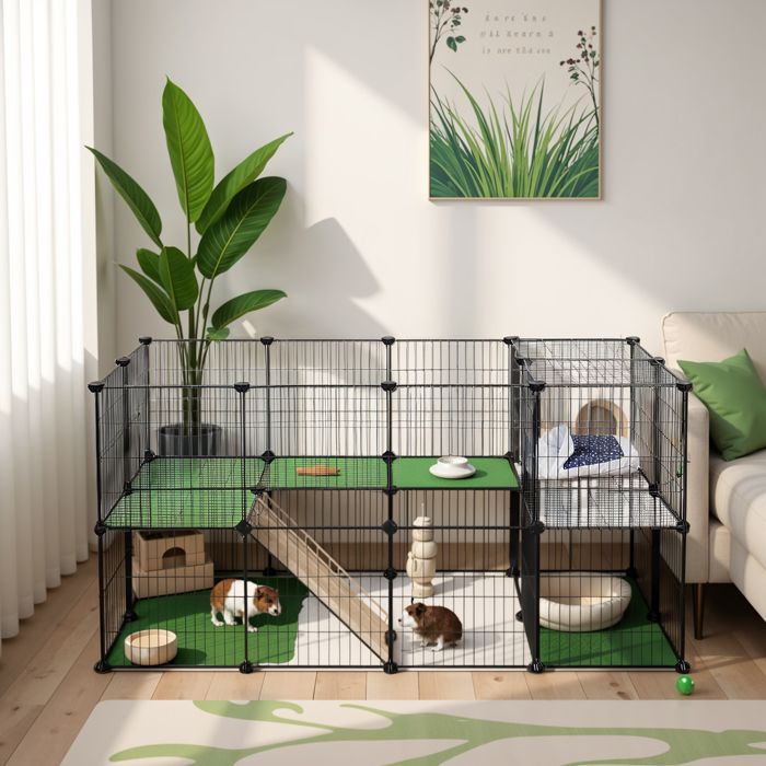Comparer les prix de Cage Animaux 2 Étages - DIY - Grille Métallique - Intérieur - Noir