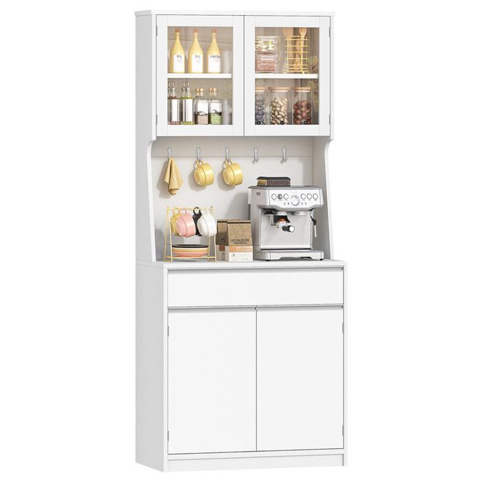 Meuble de Cuisine Armoire Haute avec Plan de Travail et Tiroirs Meuble de Rangement Indépendant étagères Réglables Blanc
