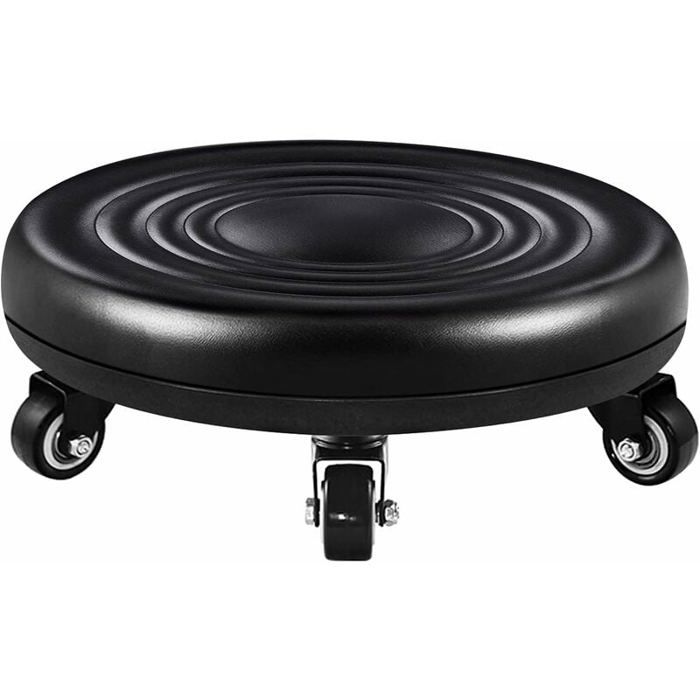 Tabouret bas - PZCC - Tabouret bas à roues - Simili cuir imperméable - Piétement métal - 5 roulettes 360°