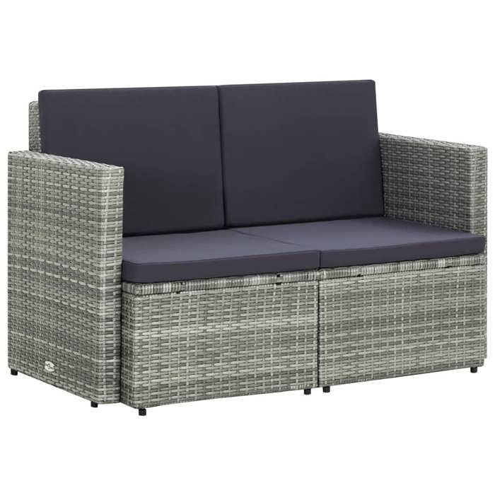 Canapé de jardin 2 places - Happiness - Résine tressée - Gris - 118x65x74 cm - Coussins inclus - Résistant à leau