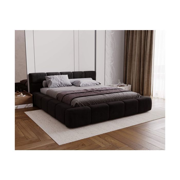 Cadre de lit avec coffre BELLO en velours - Gris foncé - Dimensions du couchage : 160 x 200 cm