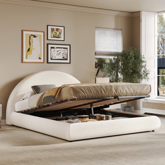 Merax Lit Double 180x200 cm avec Coffre Rangement Hydraulique en Velours Bouclé Blanc Merax Lit Double 180x200 cm avec Coffre Rangement Hydraulique en Velours Bouclé Blanc