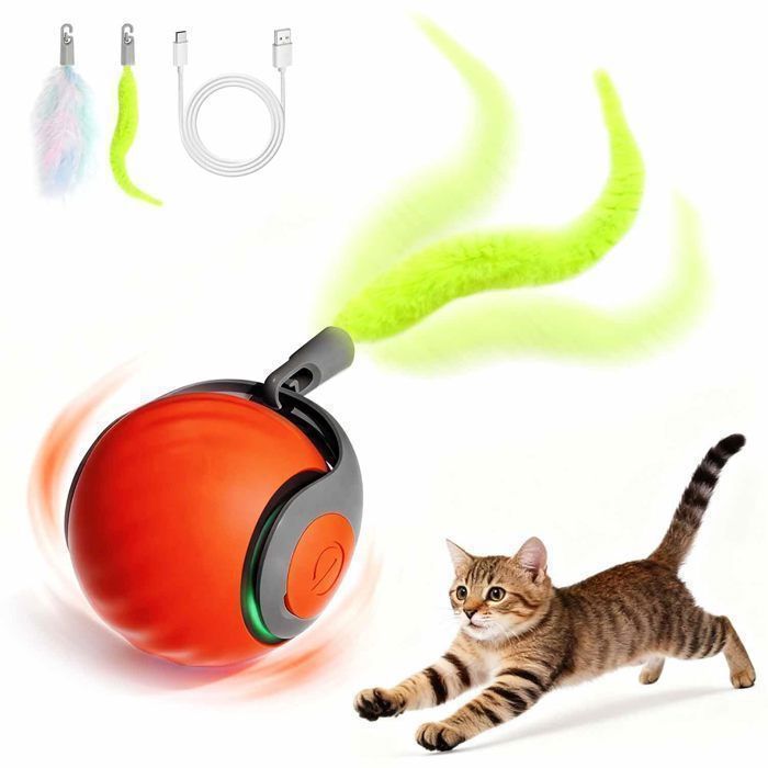 Meilleurs prix pour Jouet Chat - Jouet Pour Chat - Jouet Pour Chat - Jouet Chat Interactif -Chargement USB -150mAh-avec queue de plume-2 vitesses-Orange