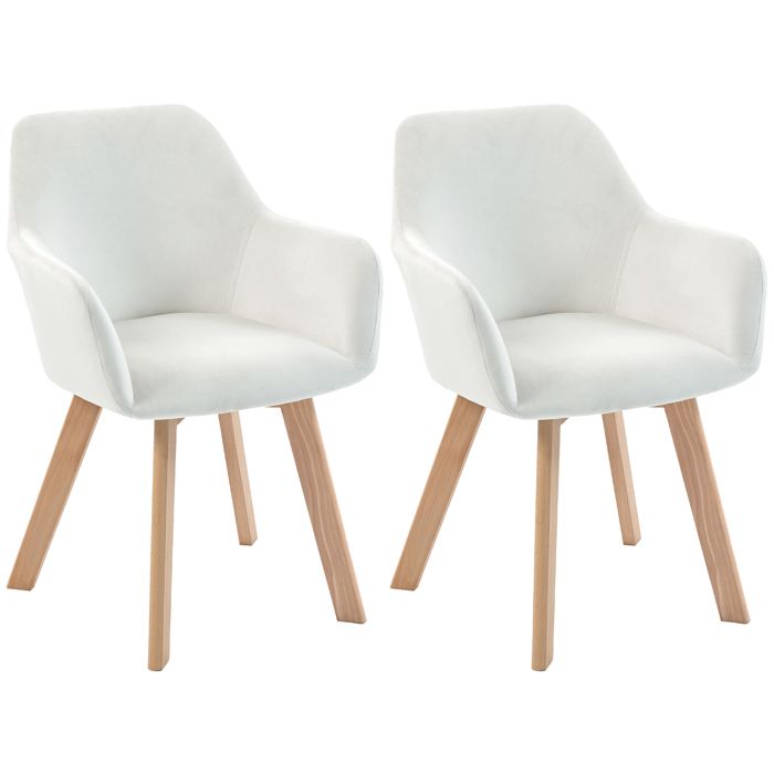 HOMCOM - Lot de 2 chaises de salle à manger - Tissu polyester effet velours - 54x57x80cm - crème