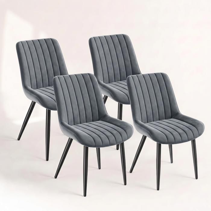 HavenlyHome Lot de 4 Chaises Salle à Manger Velours Gris Foncé Grand Confort Assise Épaisse Pieds Métal Robustes