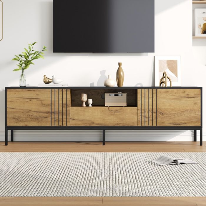 Meuble TV - meuble TV Lowboard console TV avec 2 armoires et 1 tiroir table TV meuble tv meuble de salon 170x35x50 cm