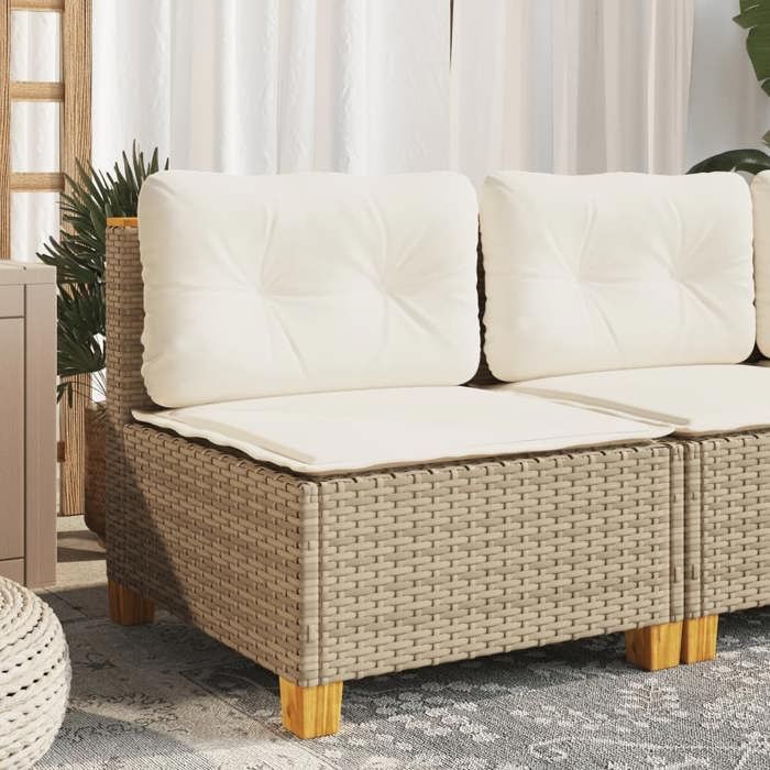Beige Siège de jardin - Canapé de jardin - sans accoudoirs - coussins - beige résine tressée C3557