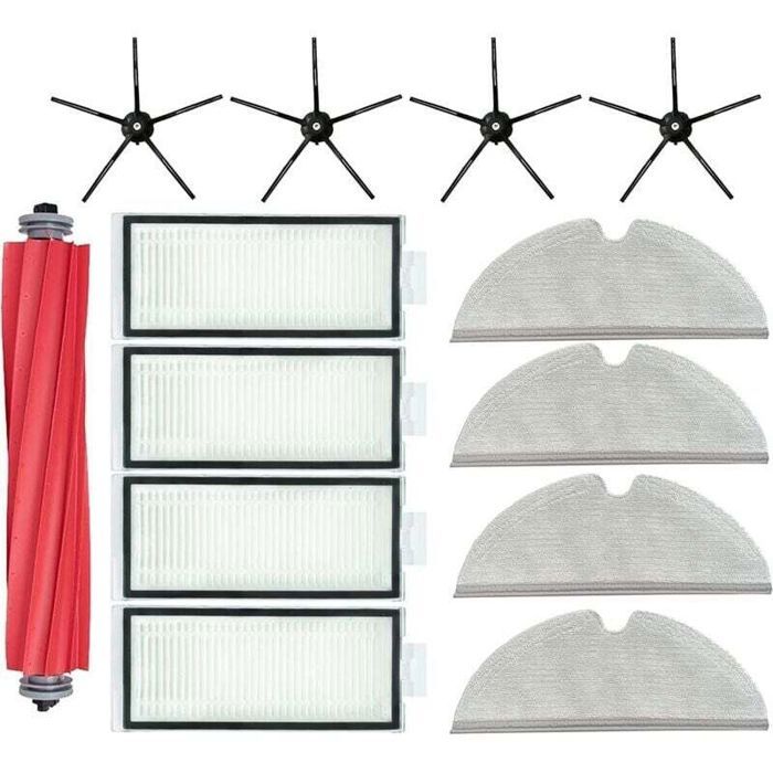 Accessoires pour Roborock Q7 Max + Chiffon Lingettes Serpillière Brosses Latérales Rouleau Principal Xiaomi Noir Pièces de Rechang