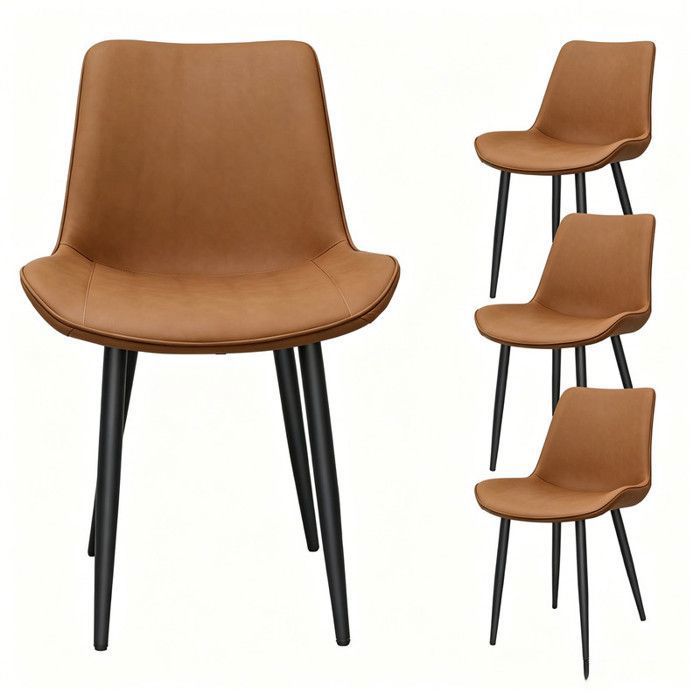 Lot de 4 Chaises Résistante Simili Cuir Dossier Incurvé Repas Imperméable Facile à Nettoyer Pieds Acier Parfaite Tous Pièces