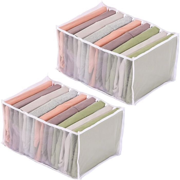 Lot 2 organisateurs pliables nylon mesh 9 compartiments jeans t-shirts 32x25x17 cm