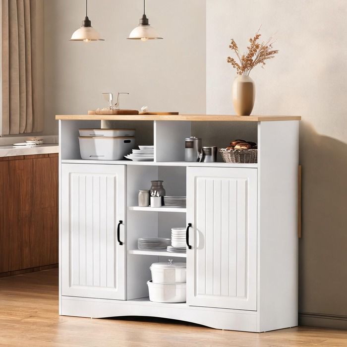 Îlot de cuisine roulant avec table extensible et 2 tabourets blanc MDF 110x34x97.5 cm