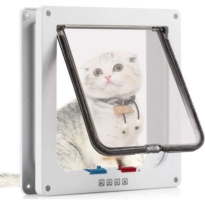 Chatière Magnétique à 4 Voies pour Chat et Petit Chien - Porte pour Chat Verrouillable Installation Facile