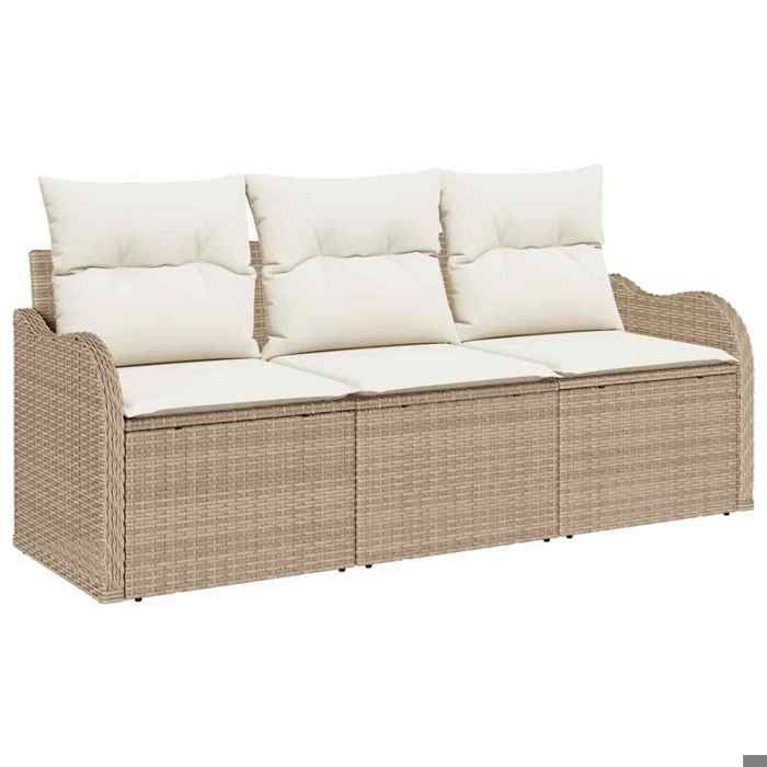 VD Ensemble de canapé de jardin avec coussin 3 pcs Beige polyrotin Mobilier outdoor @EU15600BONE
