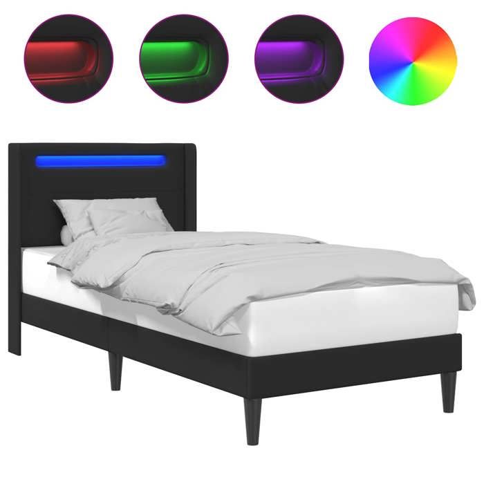 Structure de lit - Cadre de lit simple avec bandes LED - vidaXL - simili cuir noir - 80 x 200 cm 3376993