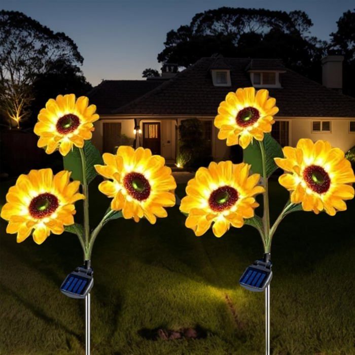 Lot de 2 Lampes Solaires Tournesol Améliorées Éclairage Jardin Extérieur Étanche IP65 Décoration Pelouse Allée Cour