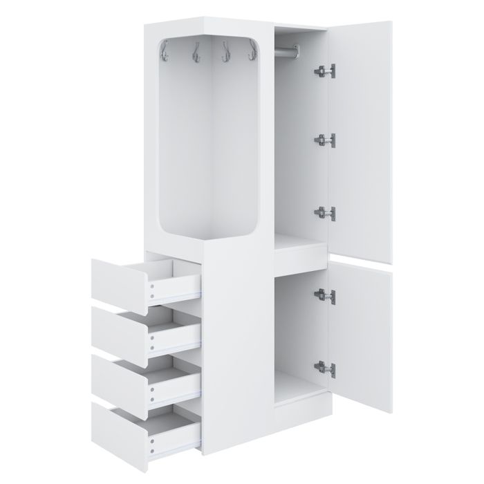 Armoire 70 x 40 x 170 cm avec tiroirs et compartiments de rangement espace armoire ouvert une porte blanche. Armoire 70 x 40 x 170 cm avec tiroirs et compartiments de rangement espace armoire ouvert une porte blanche.