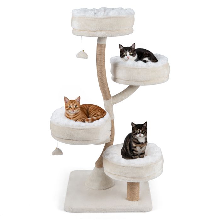 COSTWAY Arbre à Chat Multiniveau 4 Nids Nuage Structure Métallique Stable Charge 15kg Niveau Poteaux Sisal Jouets Suspendus Lavable COSTWAY Arbre à Chat Multiniveau 4 Nids Nuage Structure Métallique Stable Charge 15kg Niveau Poteaux Sisal Jouets Suspendus Lavable