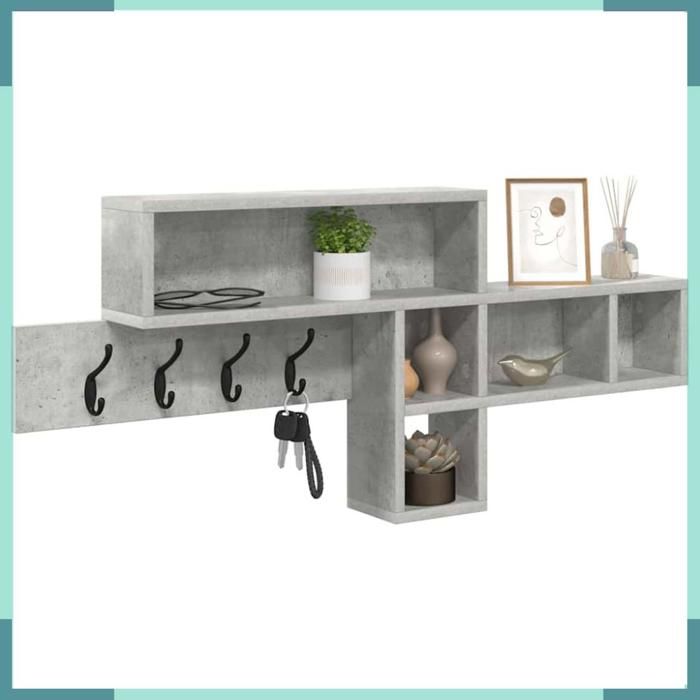 Porte-manteau mural - 874414 - Gris béton - Bois dingénierie - 5 étagères