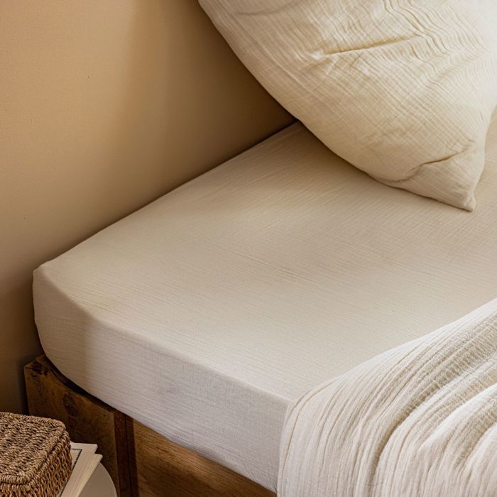 Drap housse 90x190 gaze de coton écru Terre de Nuit JUNE