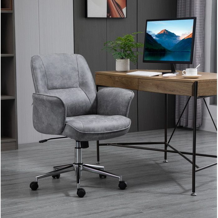 Fauteuil de bureau ergonomique réglable en hauteur avec fonction bascule accoudoirs et roulettes gris clair VEVXYN