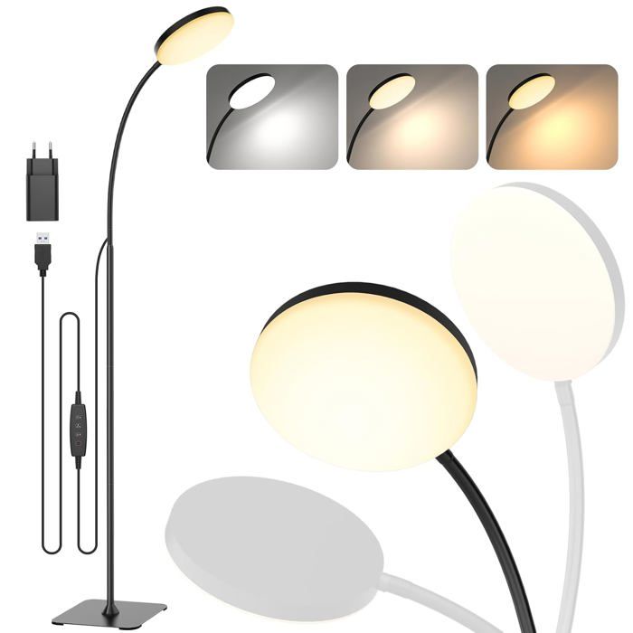 Lampadaire LED sur Pied - Liseuse Flexible Dimmable 3 Couleurs 10 Luminosités pour Chambre Salon Bureau Coin Lecture