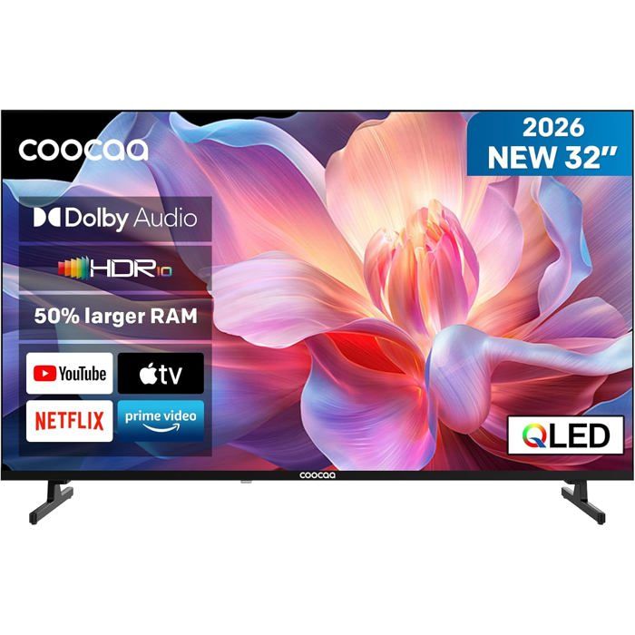 TV 32 Pouces 80cm QLED Smart TV LED HDR10 Dolby Audio Bluetooth 5.1 DVB T T2 C S S2 CI Low Blue Light 1 5Go Modèle 2026 TV