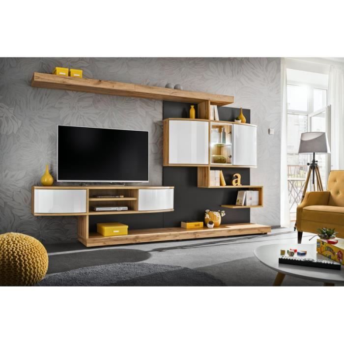 ensemble meuble tv mural palermo - ac-déco - l 300 x p 45 cm - beige et blanc
