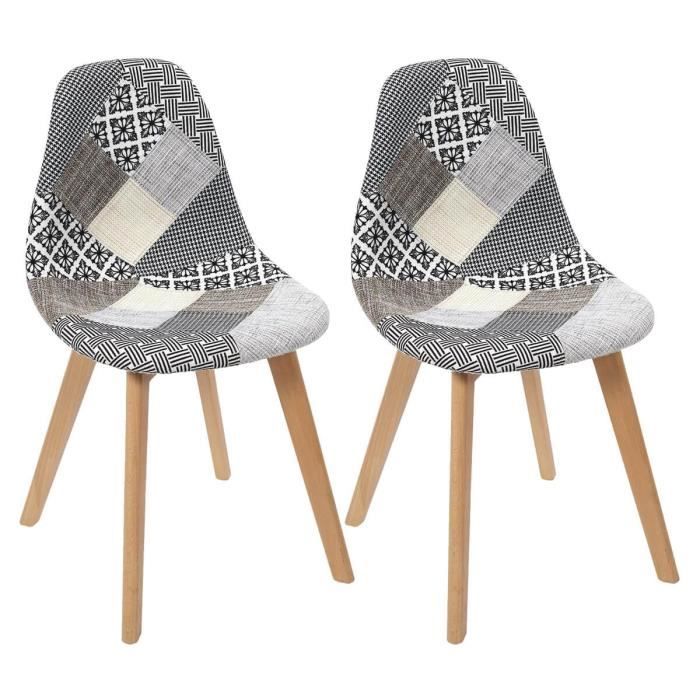 giada - lot de 2 chaises patchwork motifs grisés